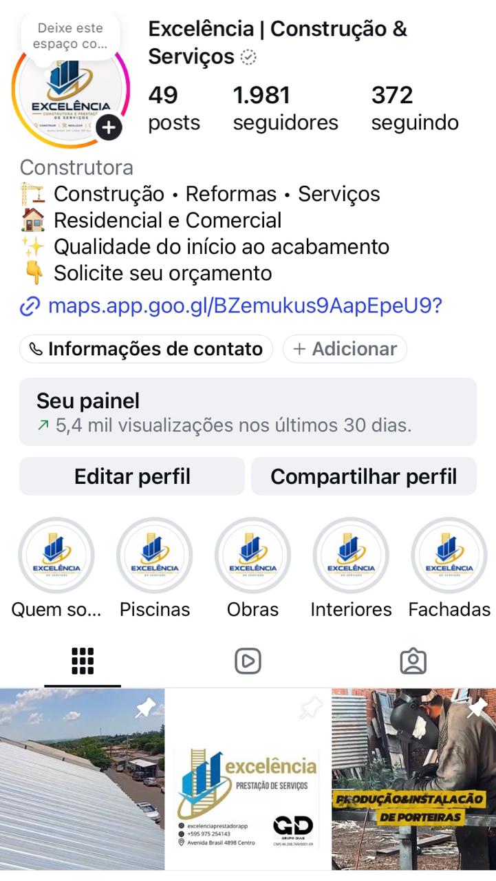 Captura do perfil do Instagram da Excelência Construção e Serviços