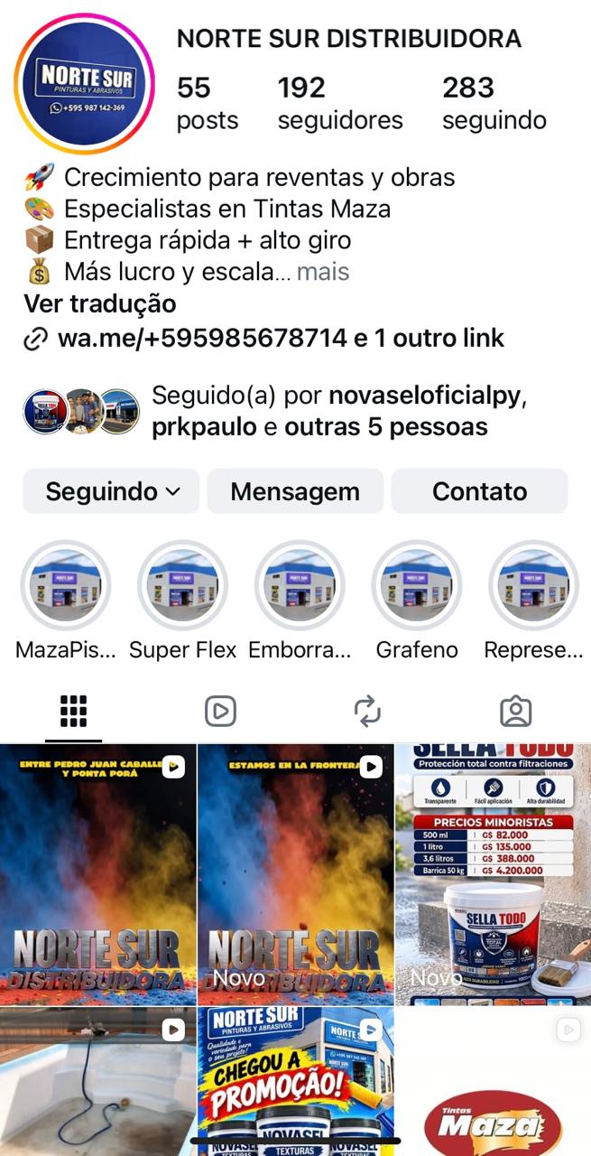 Captura do perfil do Instagram da Norte Sur Distribuidora
