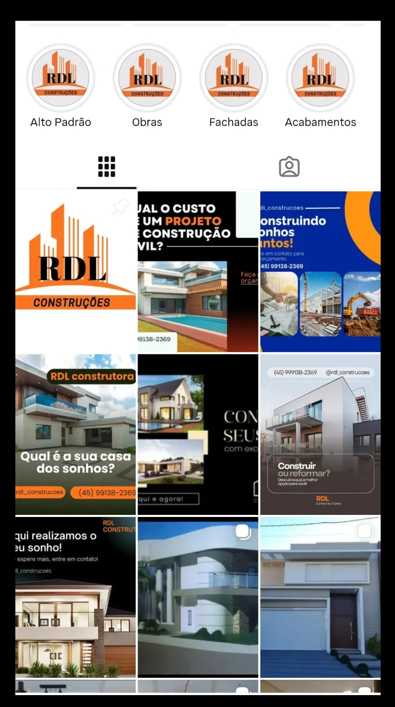 Captura do perfil do Instagram da RDL Construções