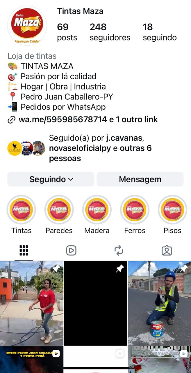 Captura do perfil do Instagram da Tintas Maza